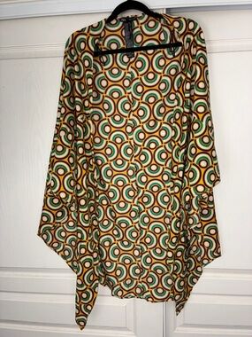 Zara -Sarong Skirt or kimono.Green, Brown and Cream Geo Print.